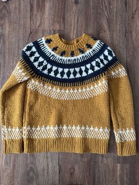 Lucky Brand Mustard Fair Isle Crewneck Sweater